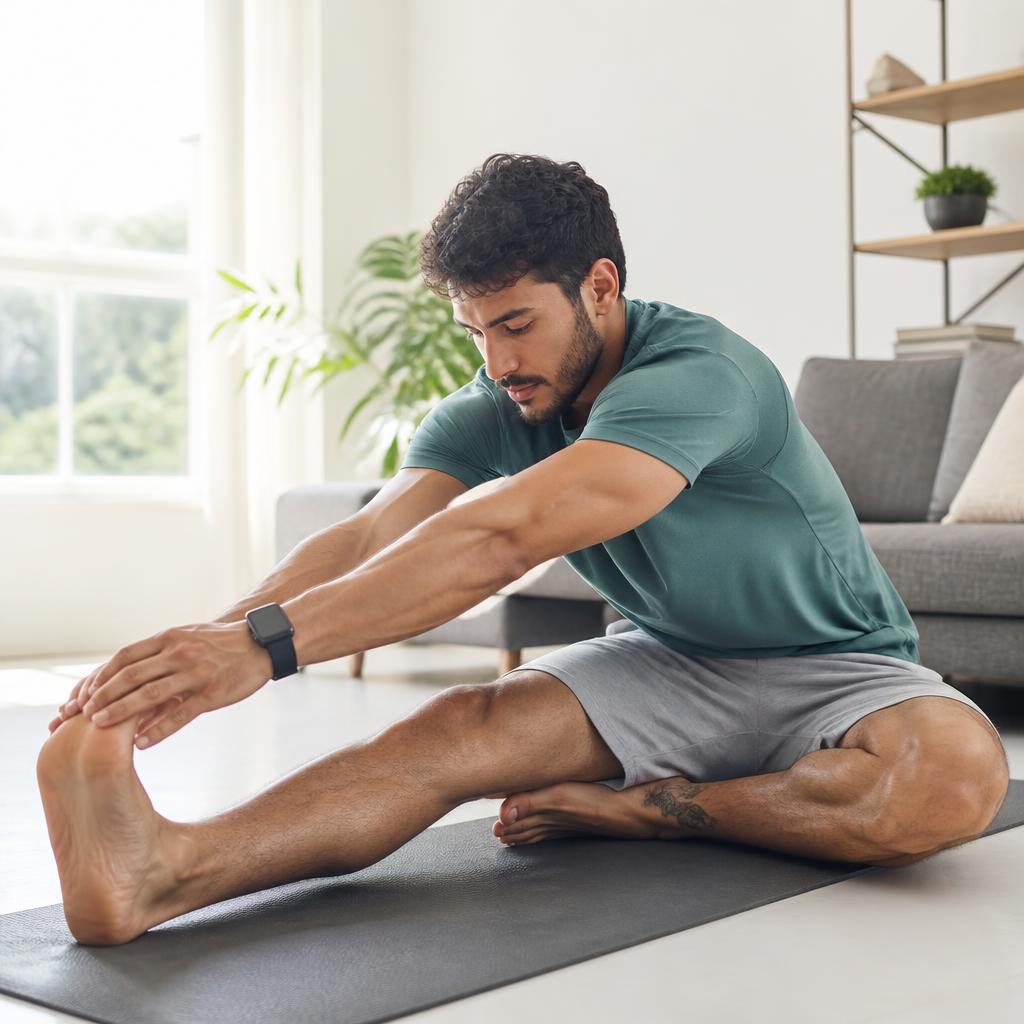 Homem se alongando após o treino